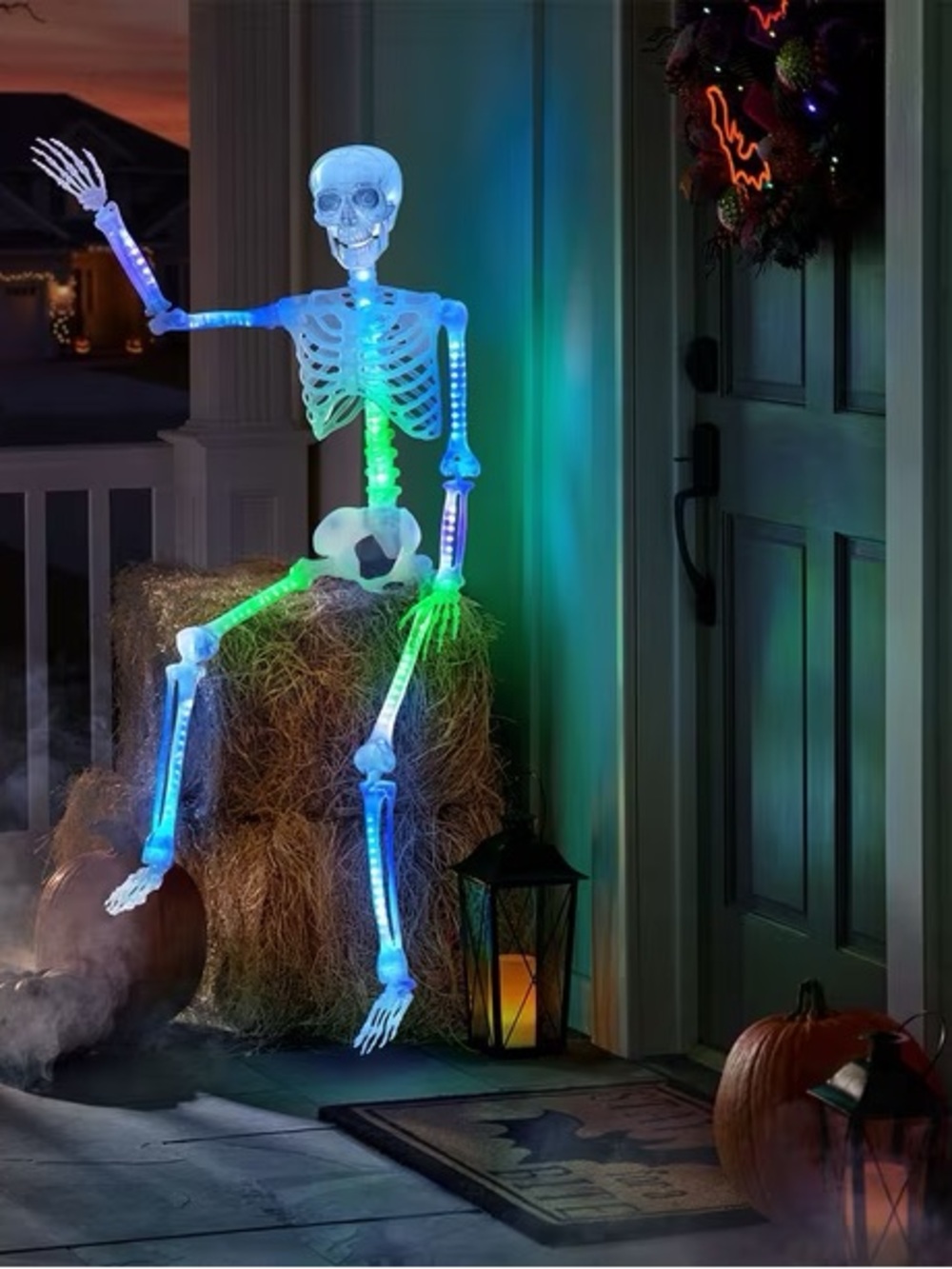 5' Pre-Lit Color Changing Poseable Skeleton